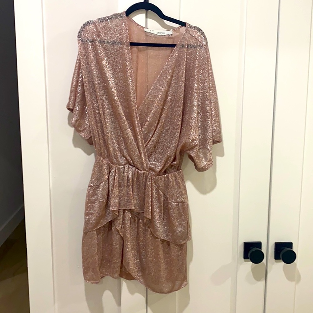 IRO Buoux Metallic Ruffle V-Neck Dress WORN ONCE